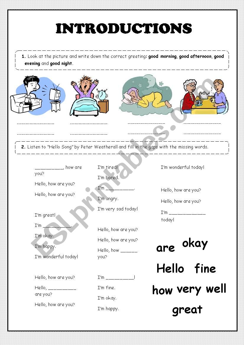 Introductions worksheet