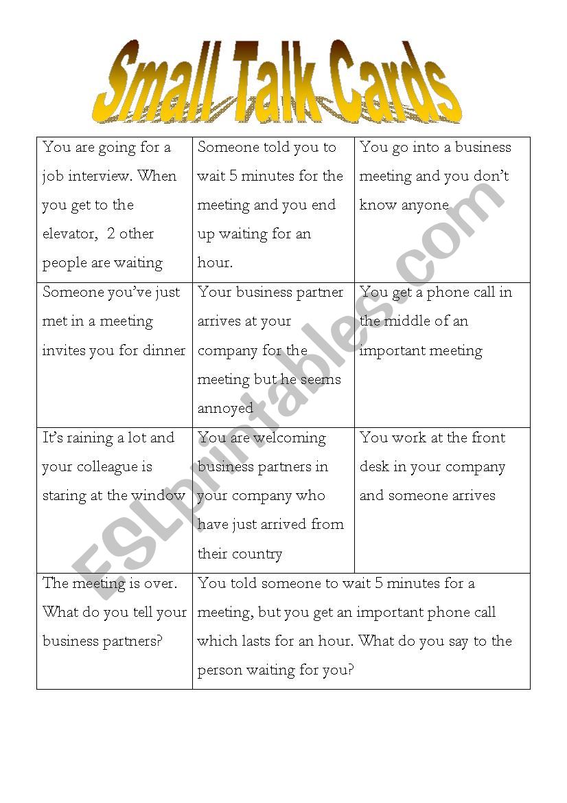 Small Talk cards worksheet