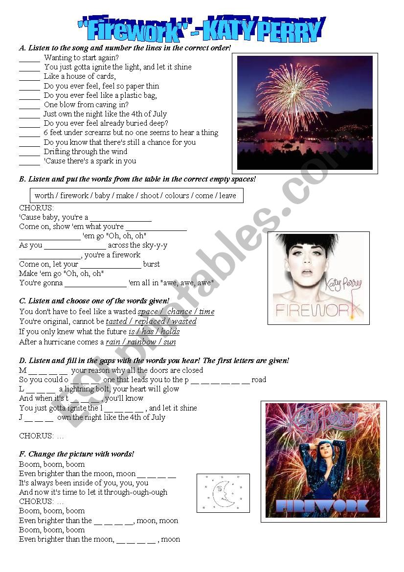 Katy Perry - Firework worksheet