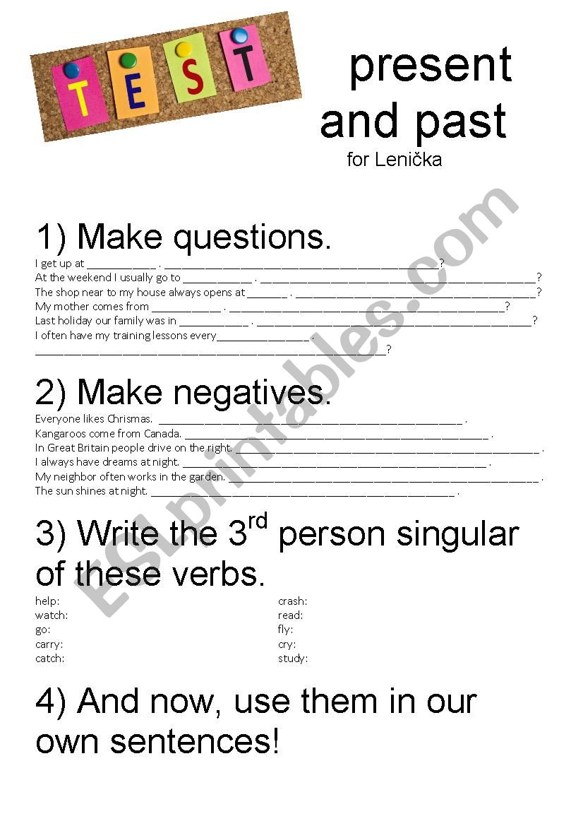 TEST present and past worksheet