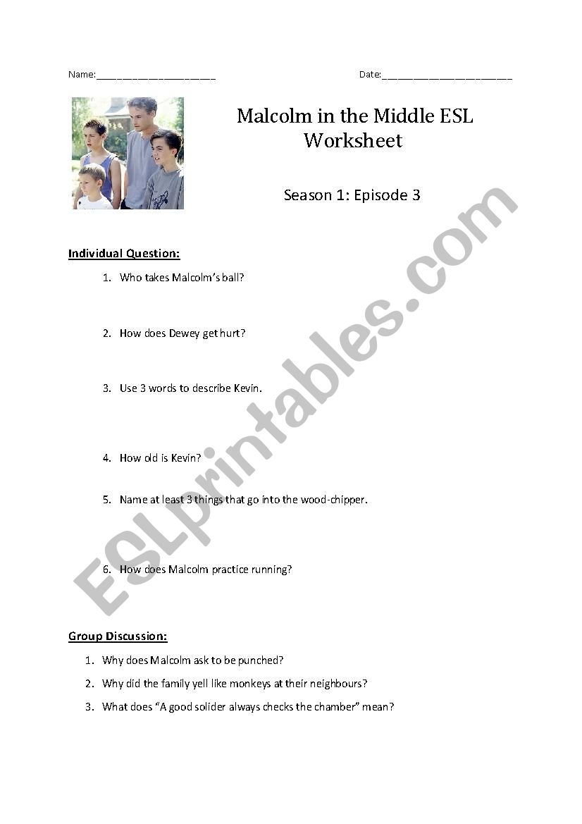 Malcolm in the Middle ESL Worksheet - Season 1: Episode 4