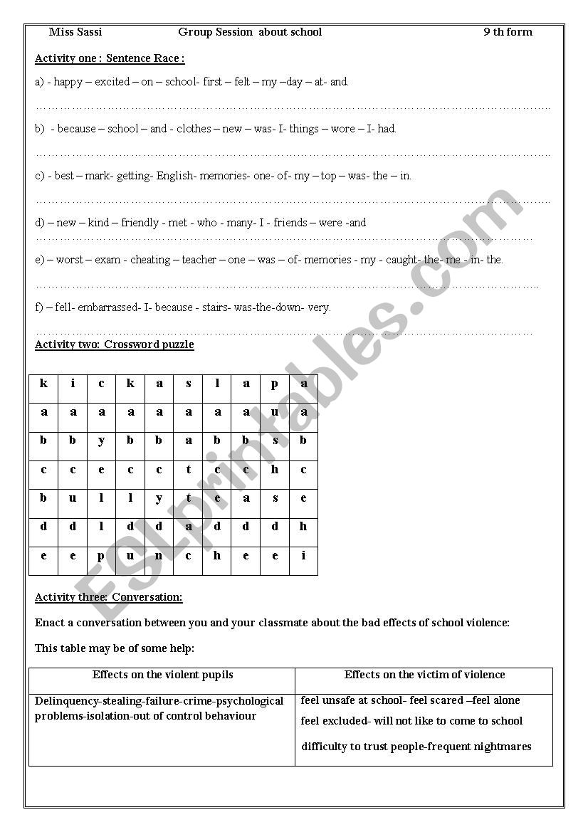 group session about school violence 9th form