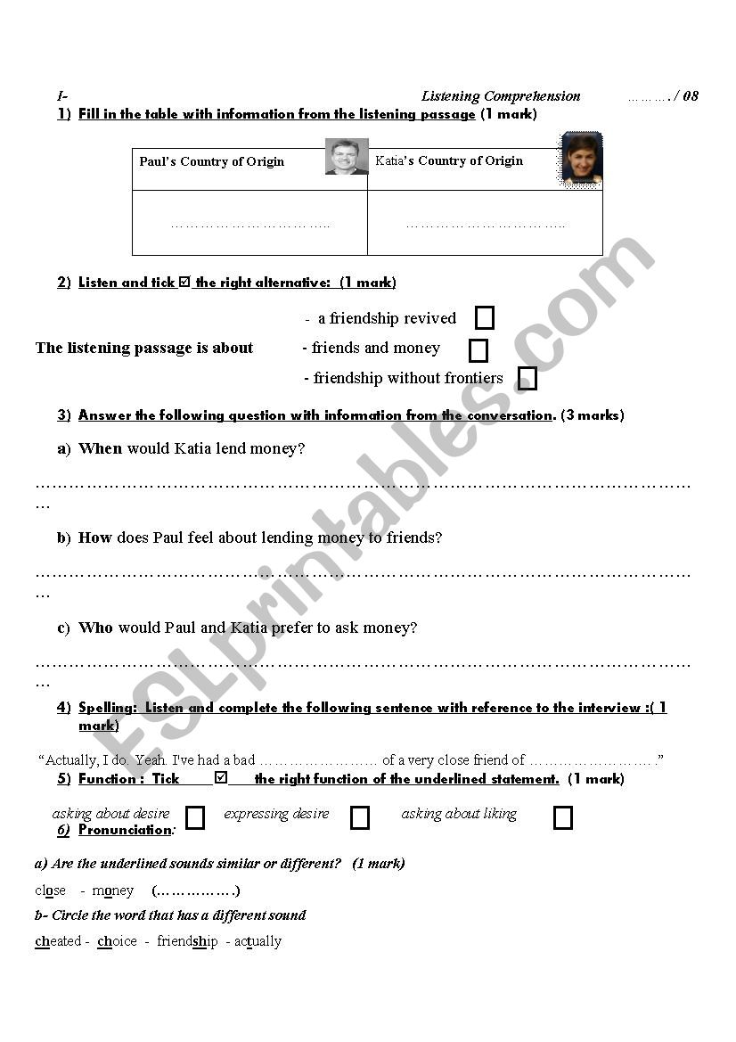 Mid term test 1 for 2nd year Listening + language + tapescipt