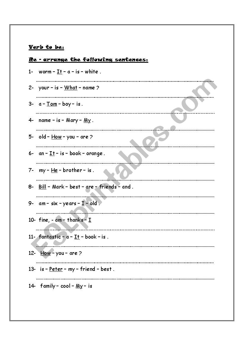 verb to be worksheet