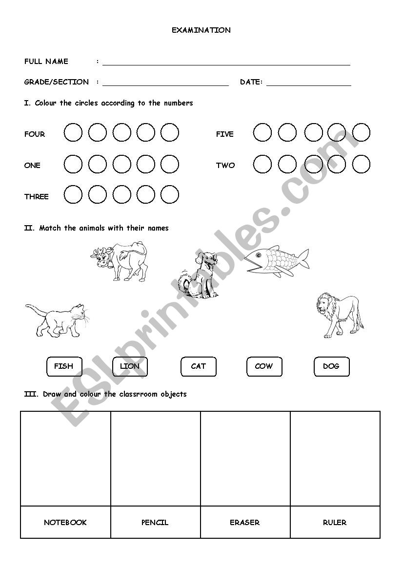 EXAM - PRIMARY LEARNERS  worksheet