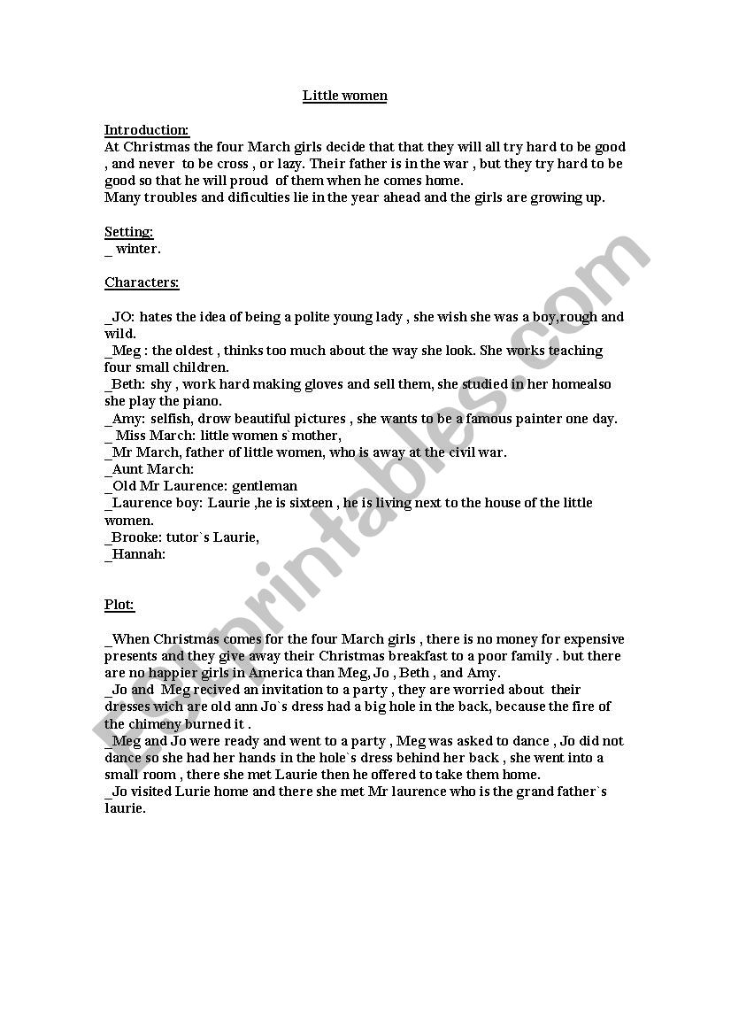 little women analisis worksheet