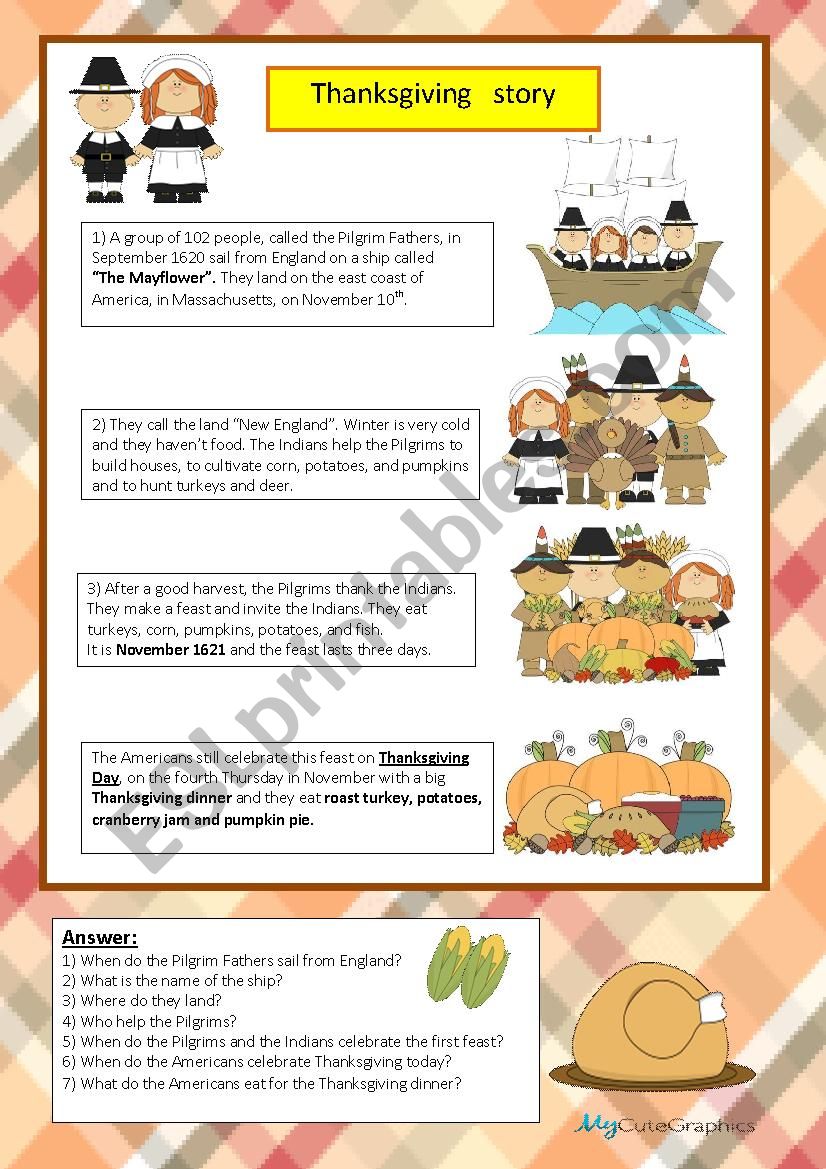 thanksgiving story worksheet