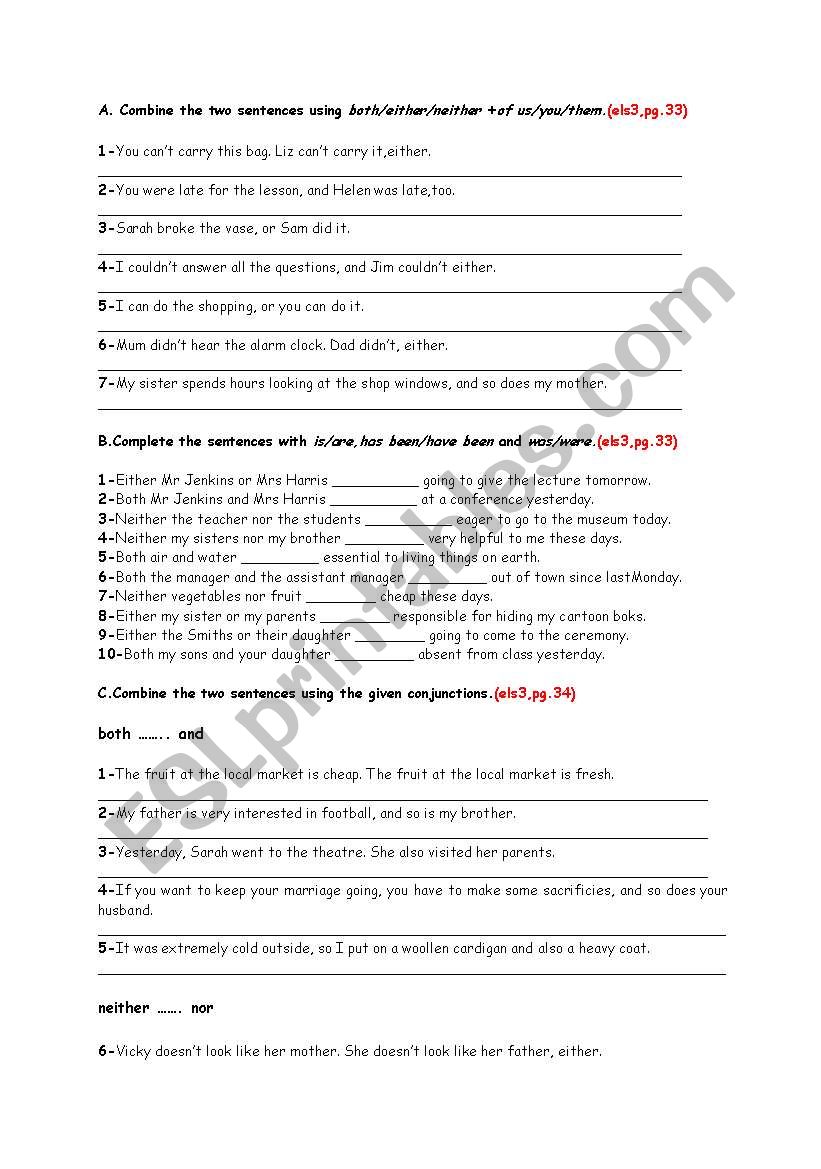 Connectors&Conjunctions worksheet