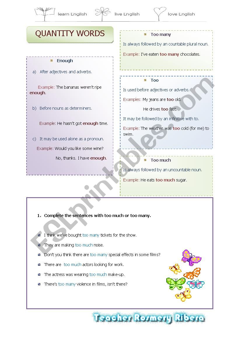 QUANTITY WORDS worksheet