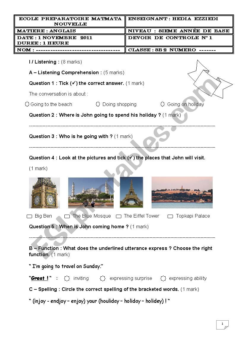 ordinary test 1 worksheet