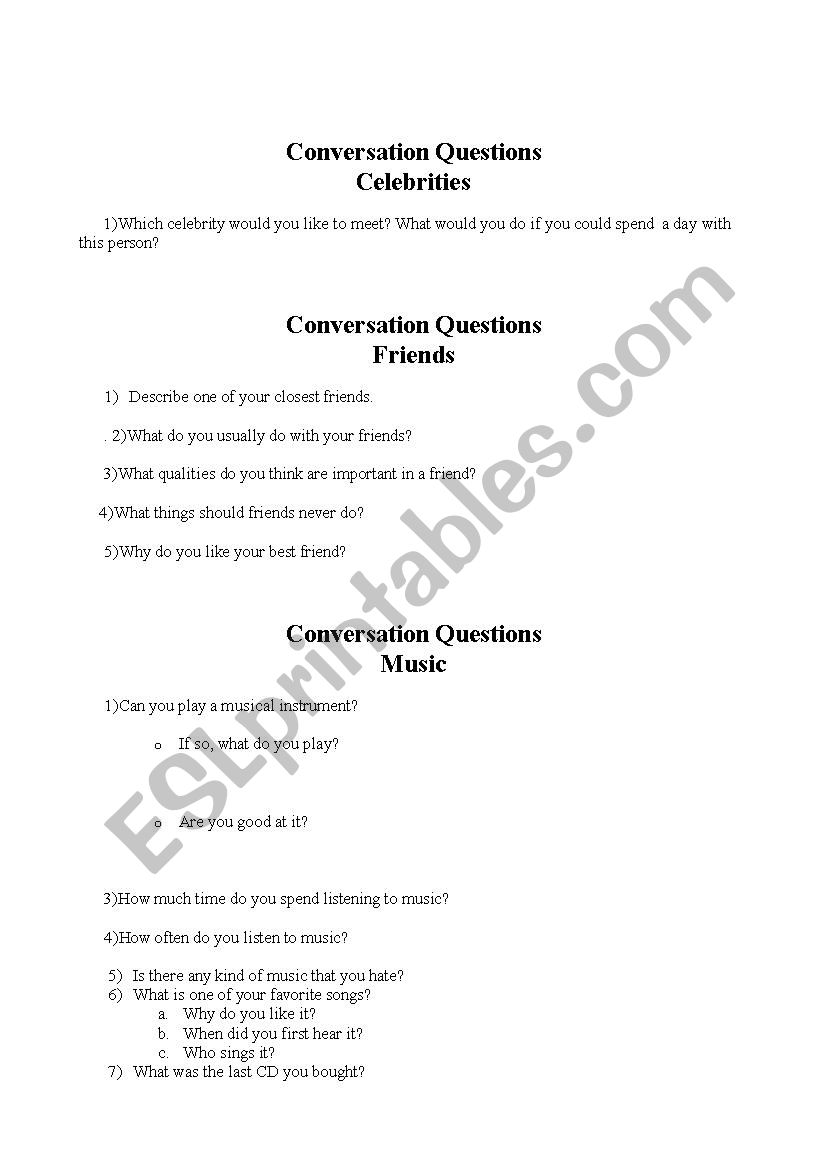 coversation- some questions worksheet