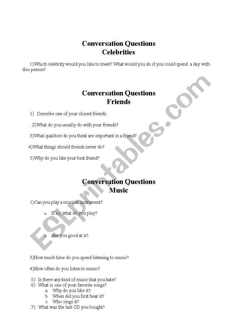 coversation- some questions worksheet