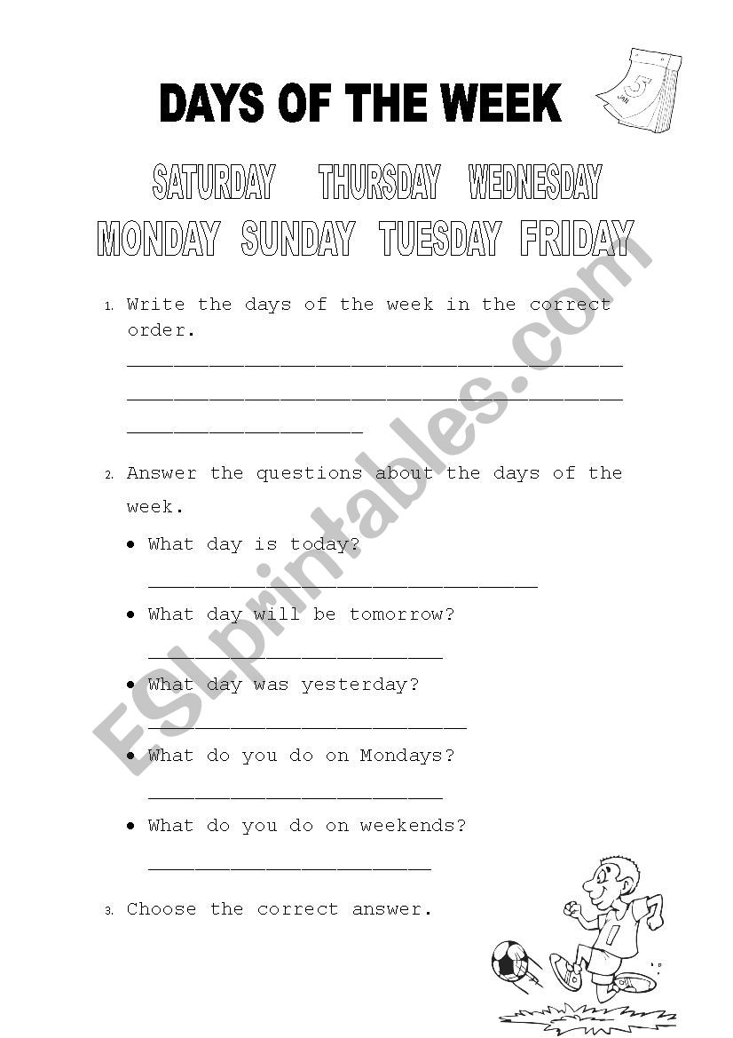 Days of the week worksheet