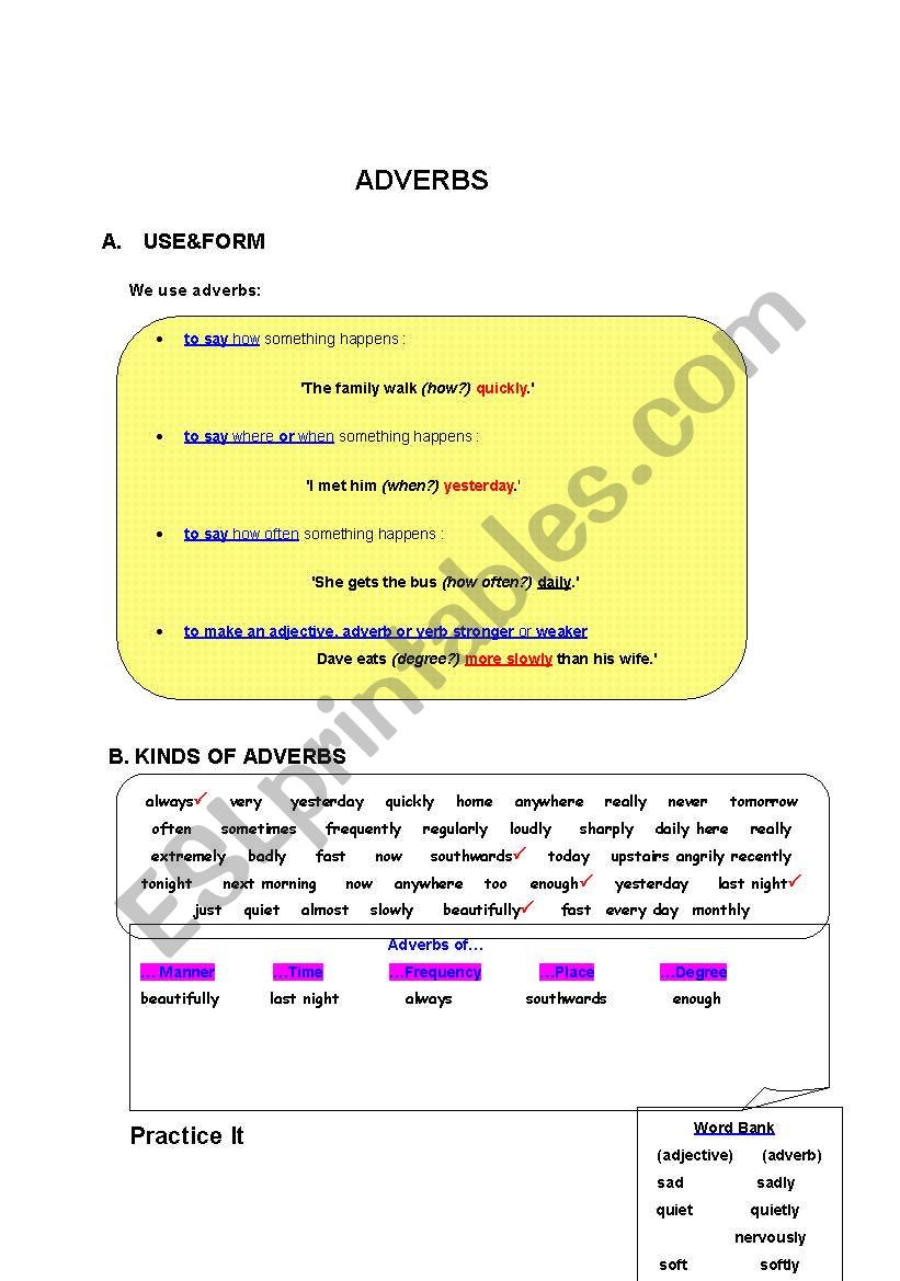 adverbs worksheet