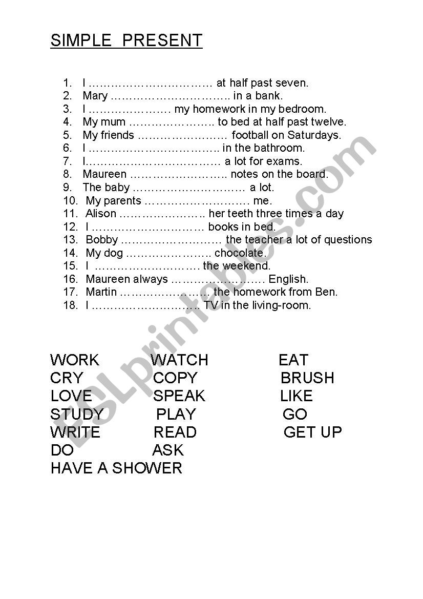 SIMPLE  PRESENT worksheet