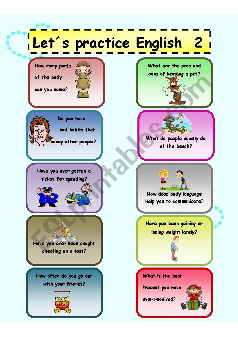 LetÂ´s parctice English ( speaking cards 2)