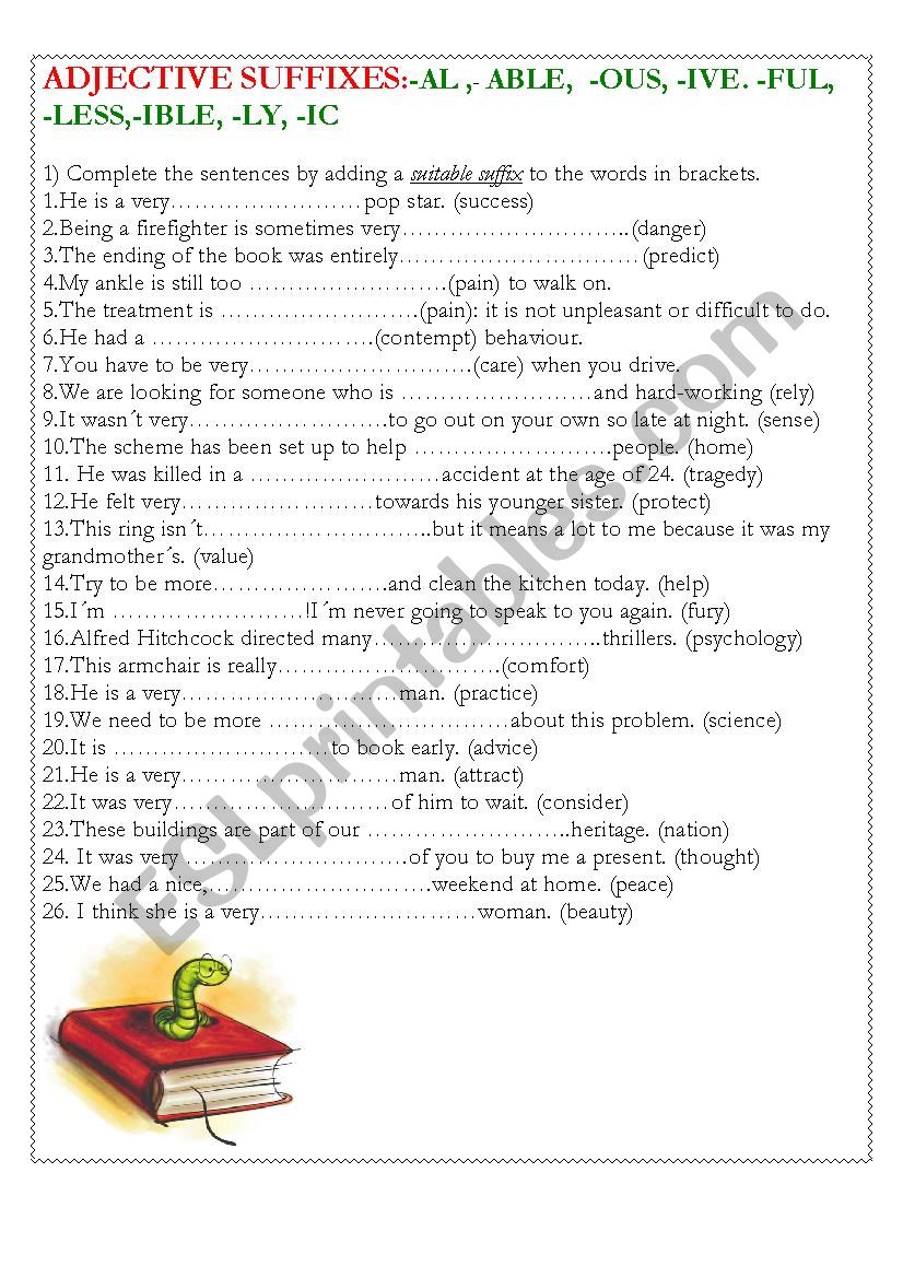 Adjective suffixes worksheet