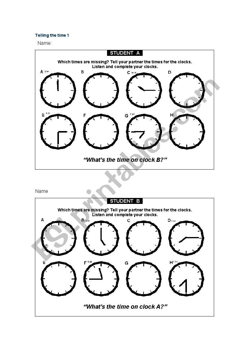 telling the time worksheet