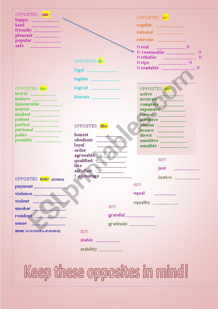 opposites worksheet