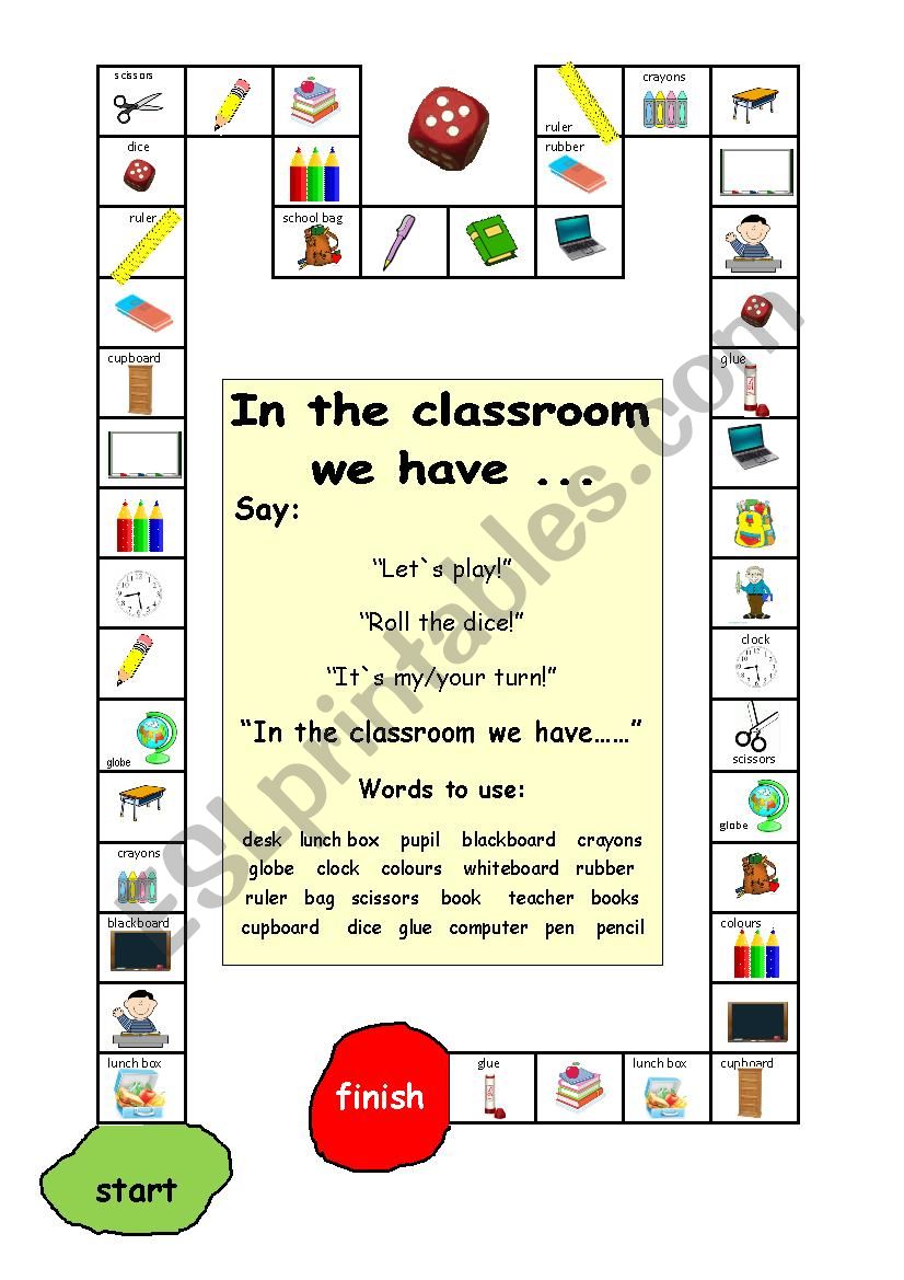 classroom boardgame worksheet