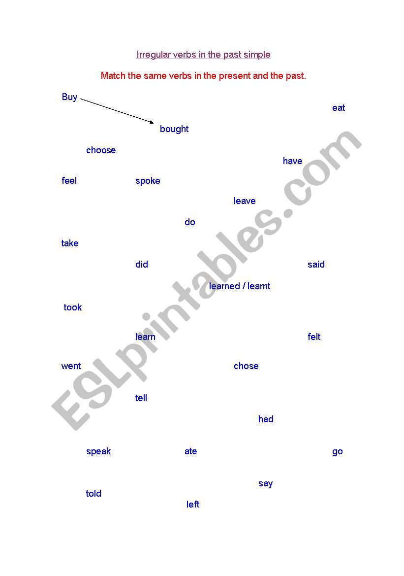 Past simple match- up worksheet