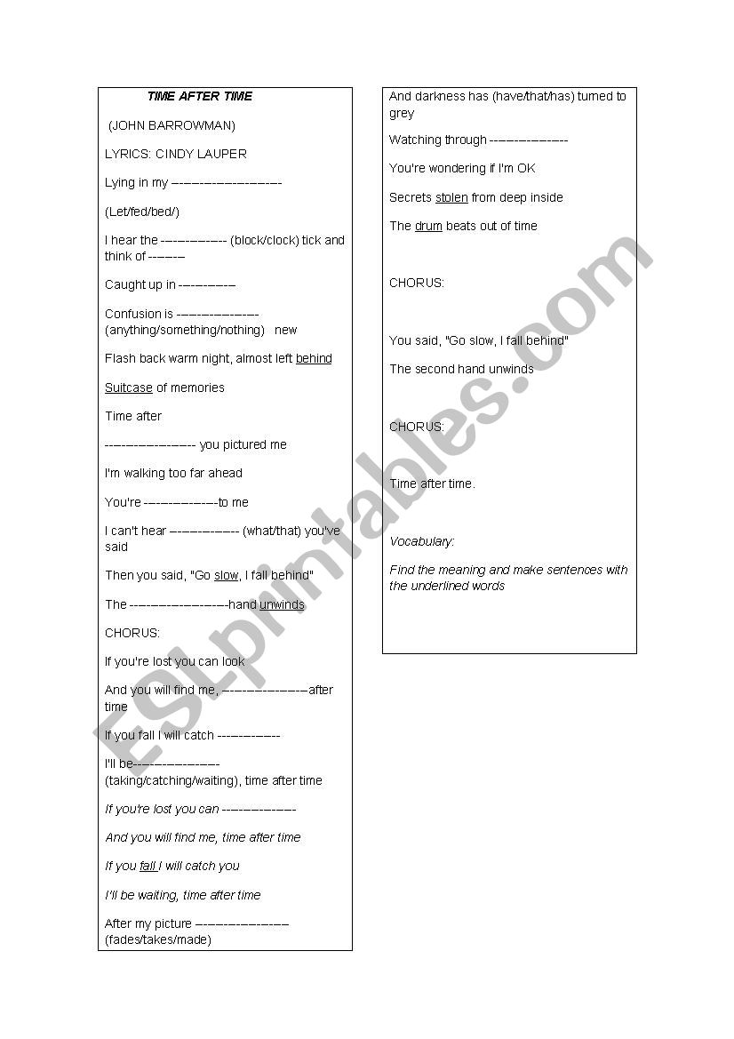 Time After time worksheet