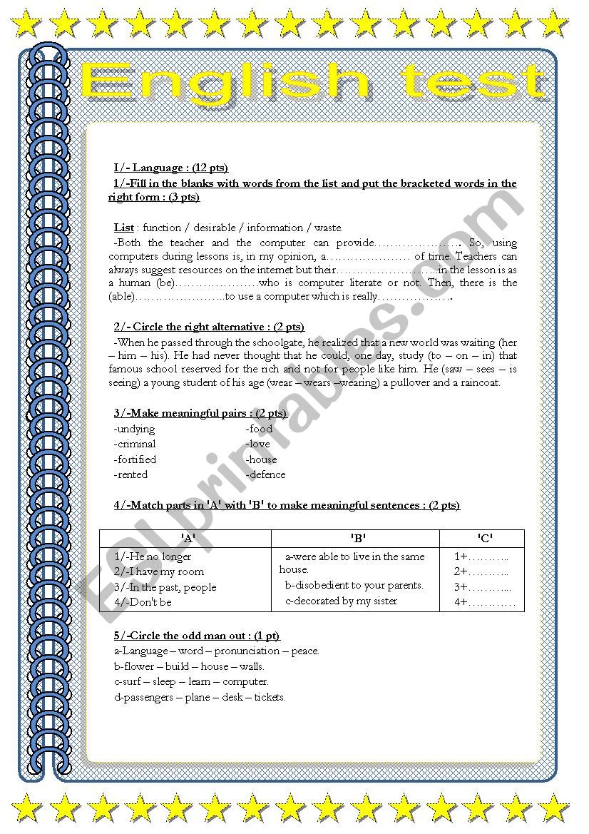 language tasks  worksheet