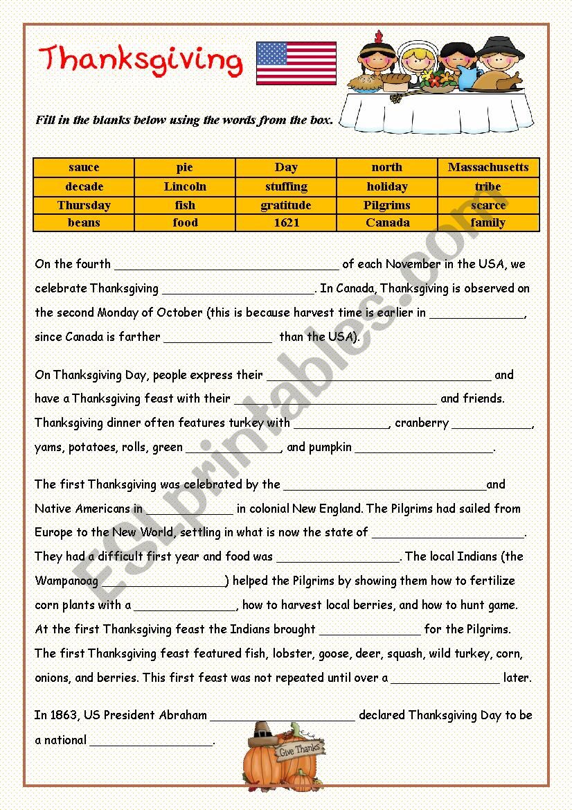 Thanksgiving-  fill in the gaps