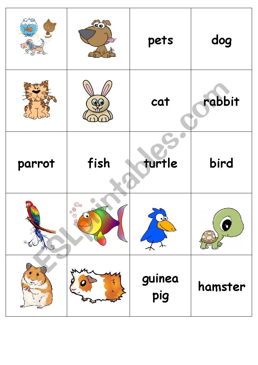 Pets - memory game worksheet