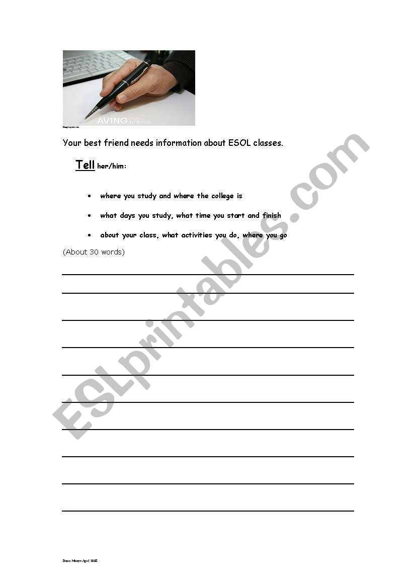 writing at Entry 1 worksheet