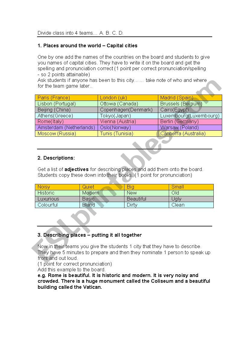 Adjectives & Cities worksheet