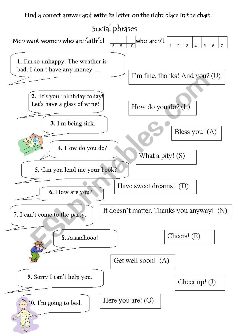 Social phrases - warming up worksheet