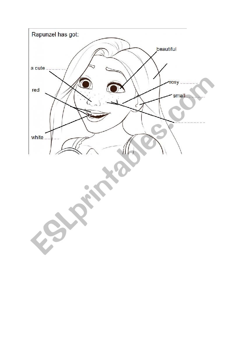 face description RAPUNZEL worksheet