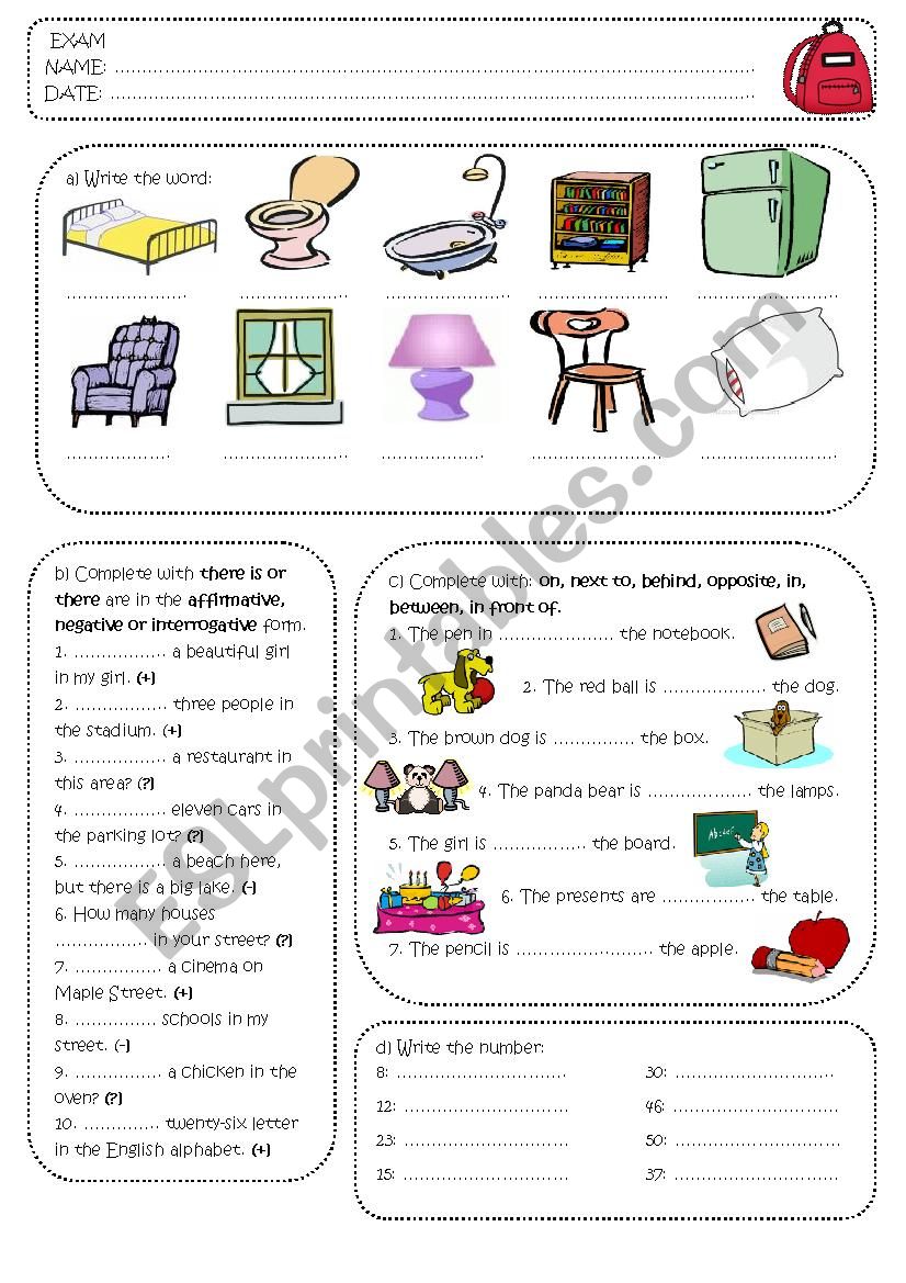Exam (part of the house) worksheet