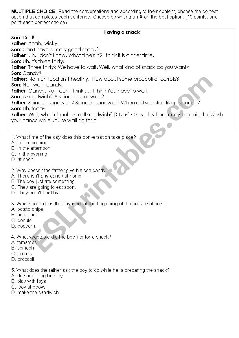 FOOD worksheet
