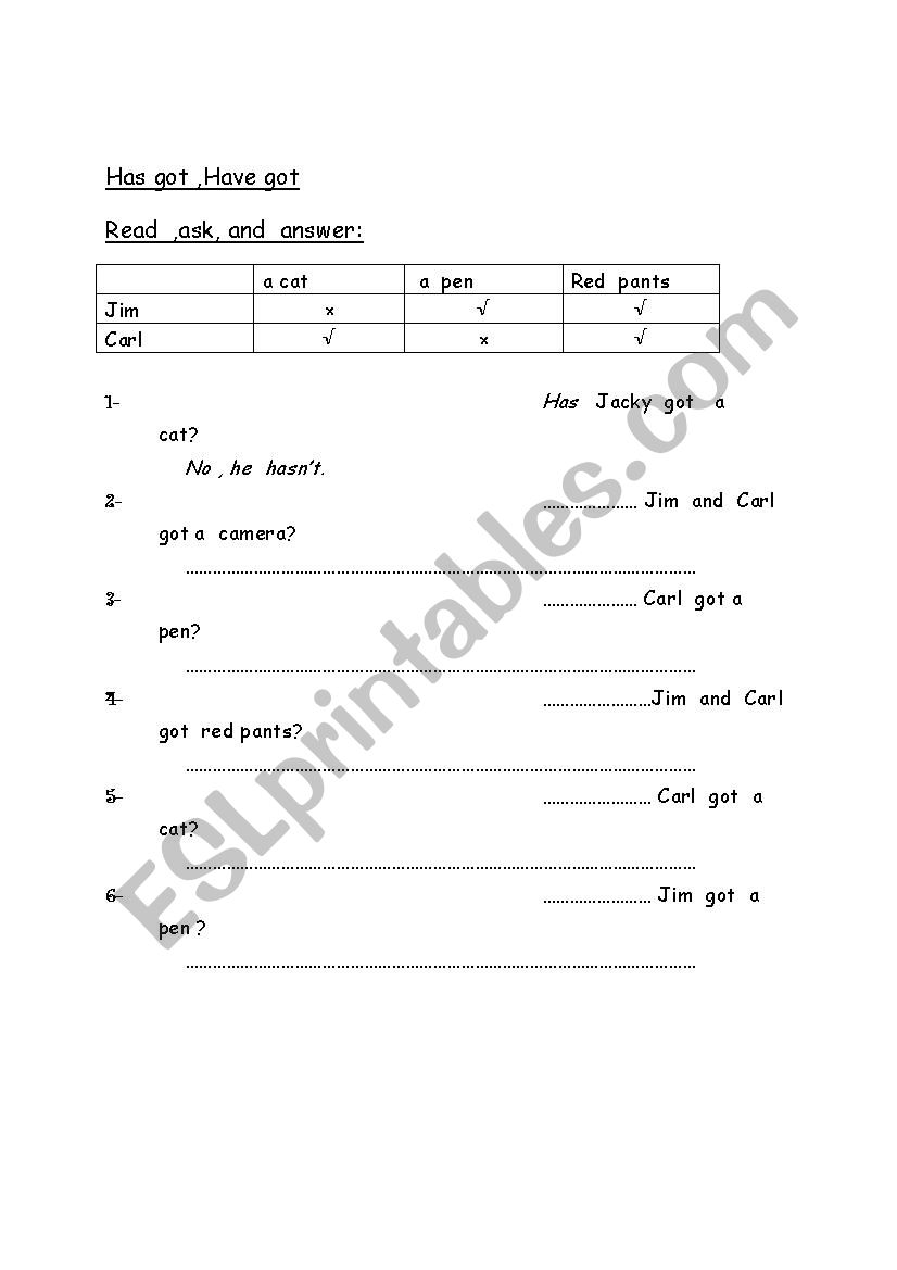 Has got ,Have got worksheet