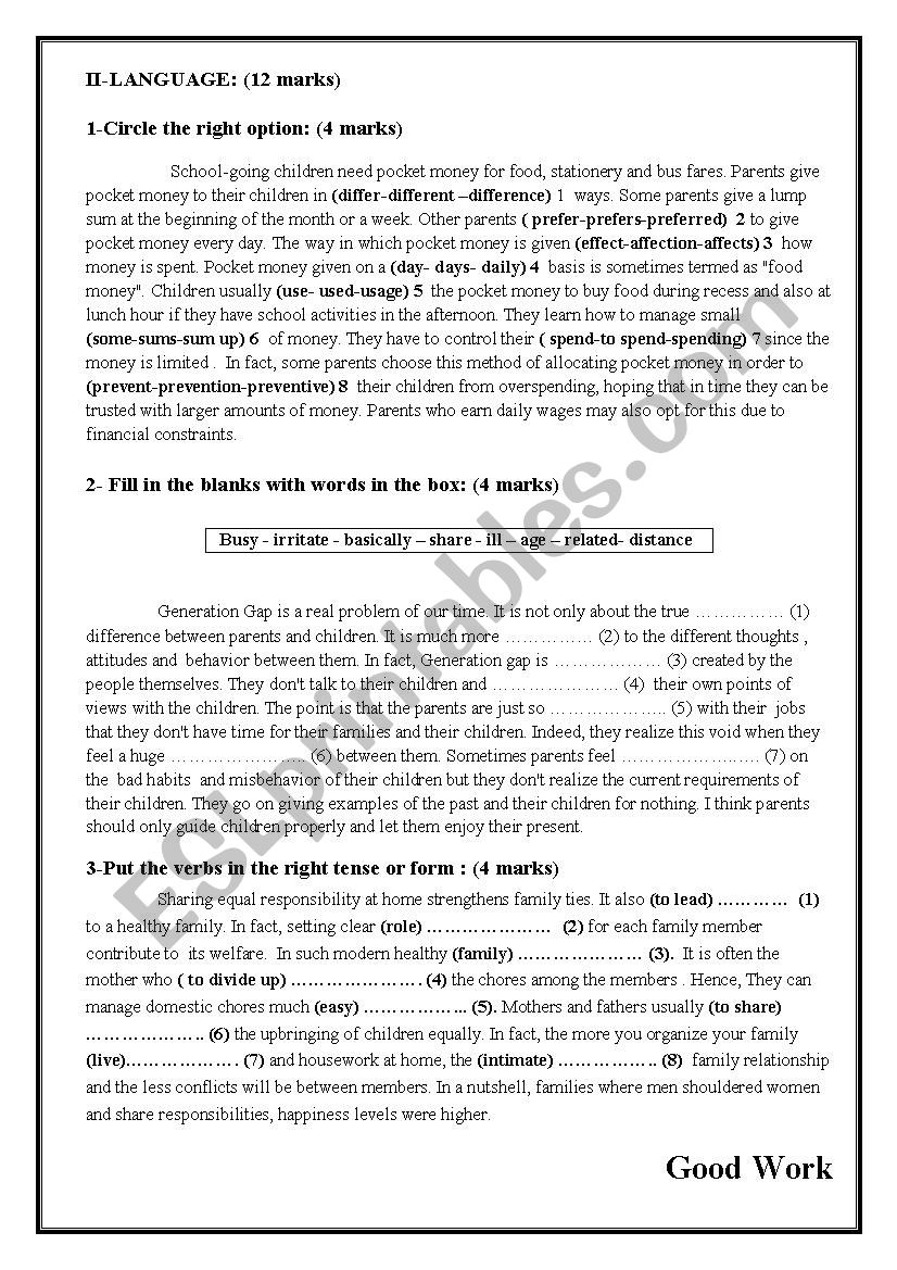 Language part 9th form first term