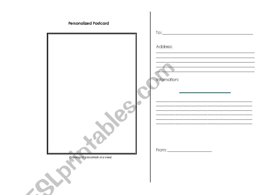 Personalized Postcard worksheet