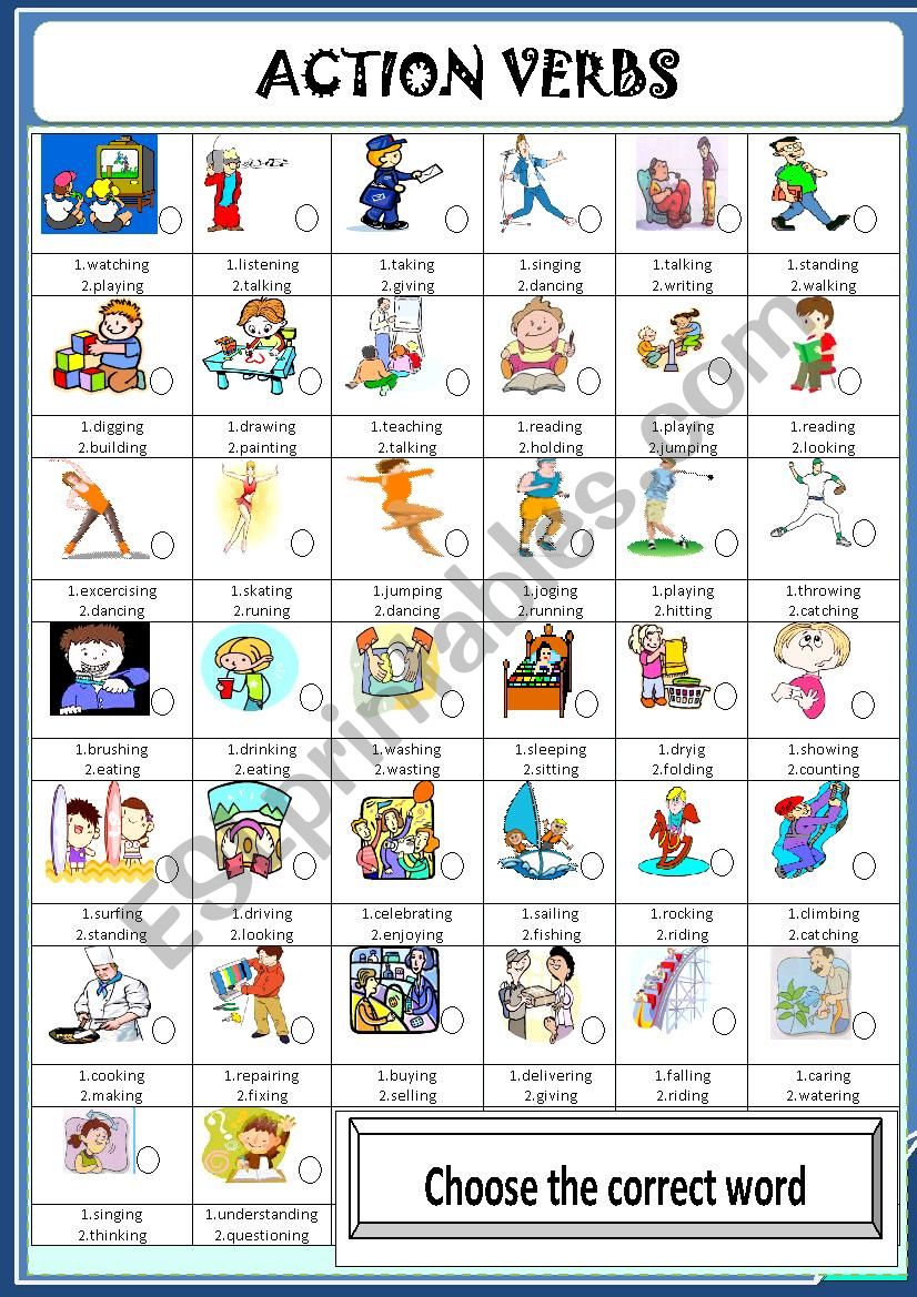 Action verbs worksheet