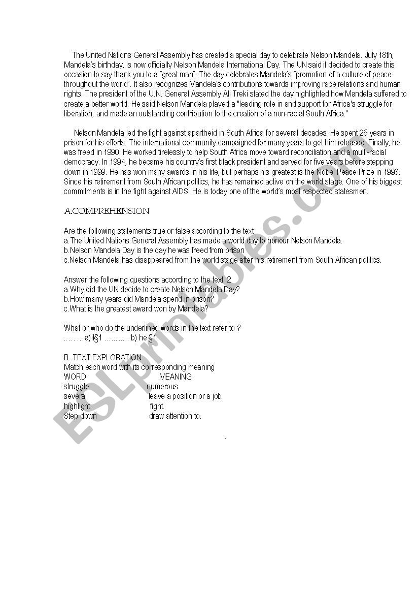 Nelson MandelaÂ´s international day