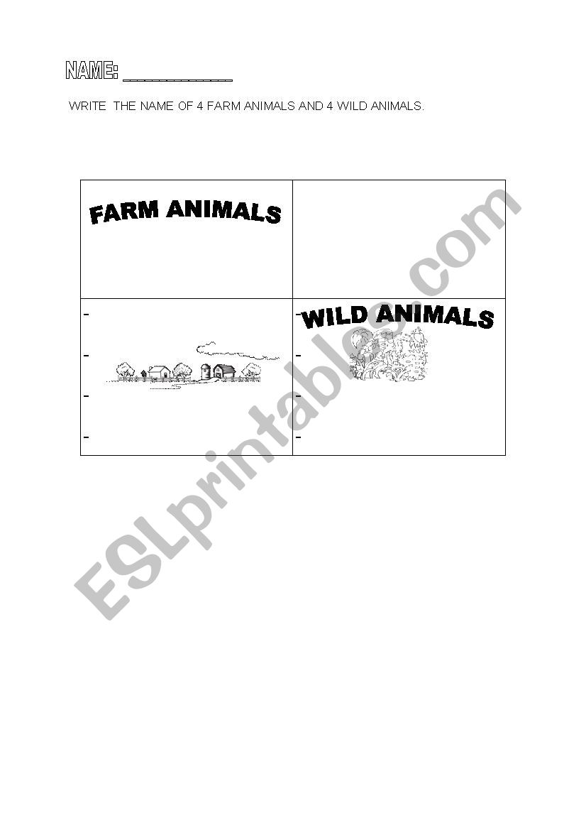 ANIMALS worksheet