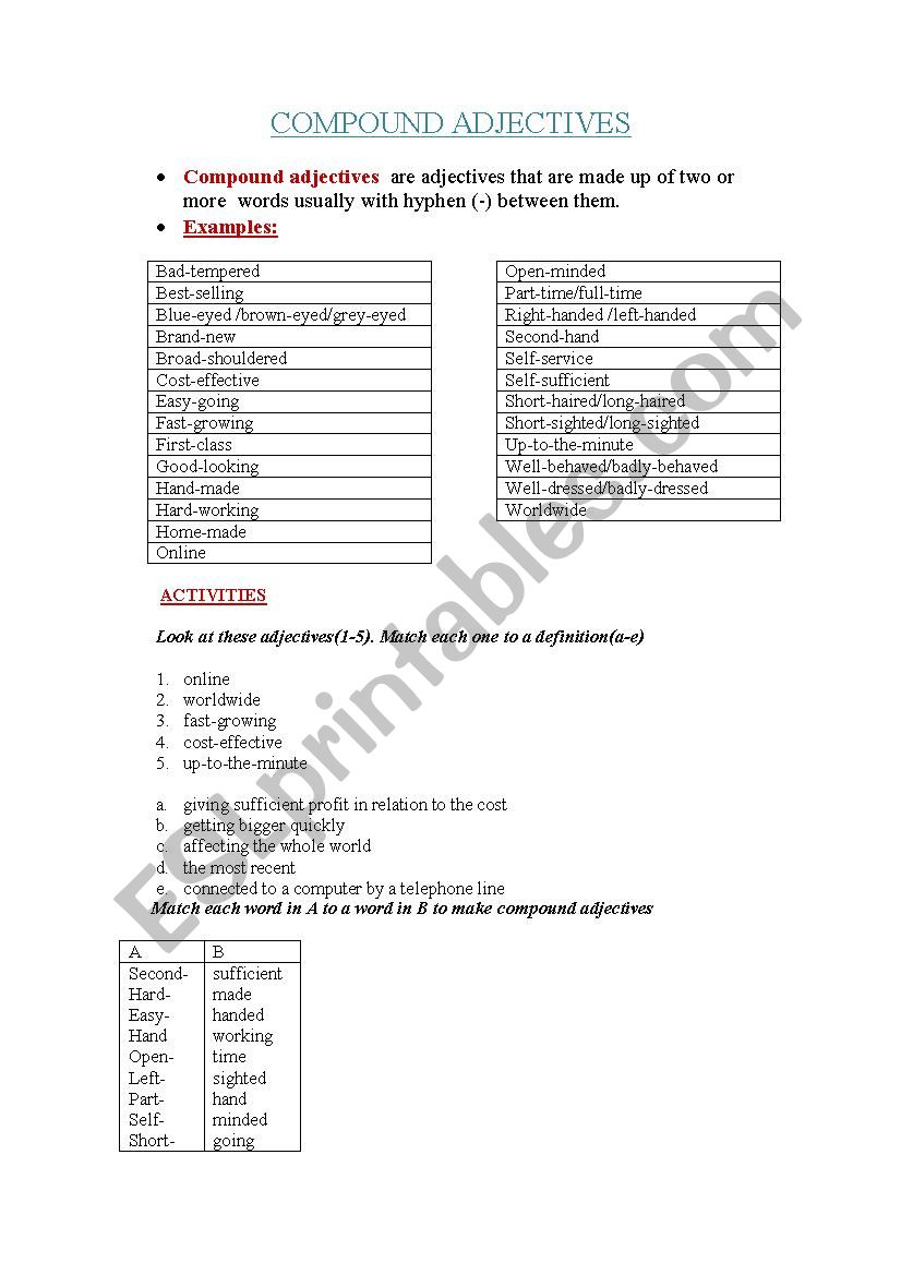 word formation: compound adjectives