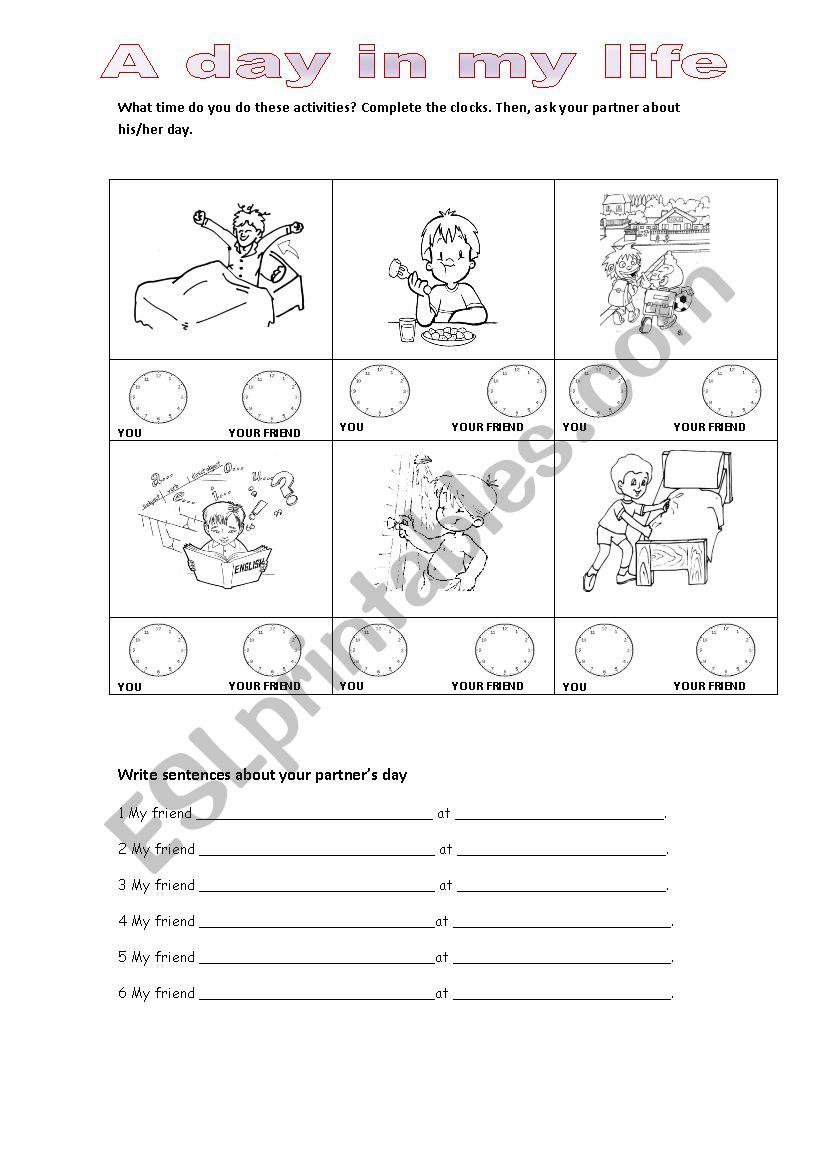 Daily Activities worksheet