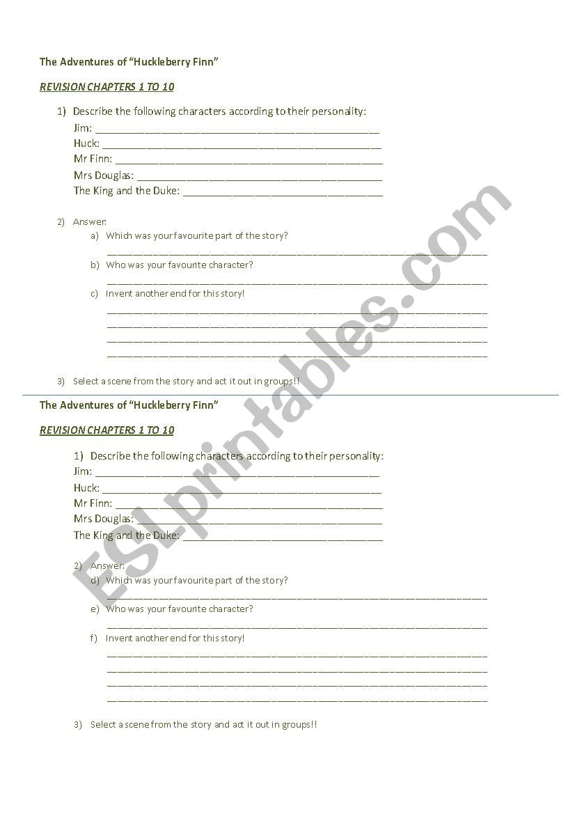 Huckleberry Finn worksheet