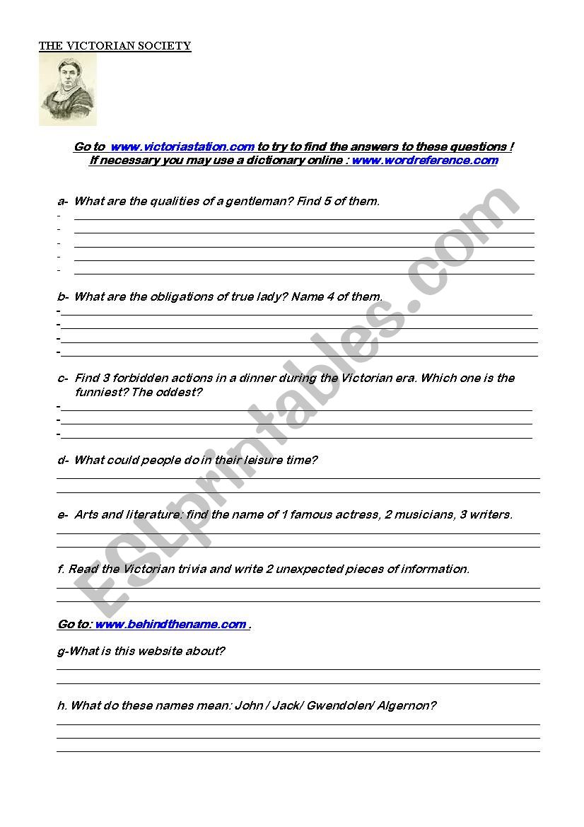 The Victorian Society worksheet
