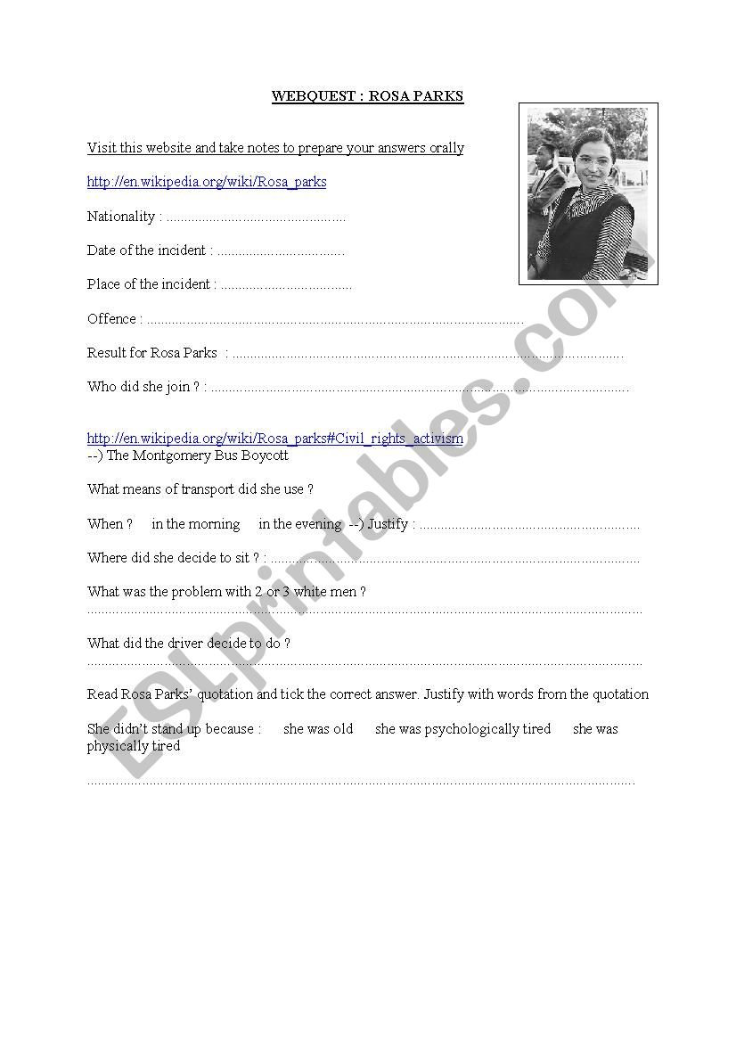 Rosa Parks worksheet