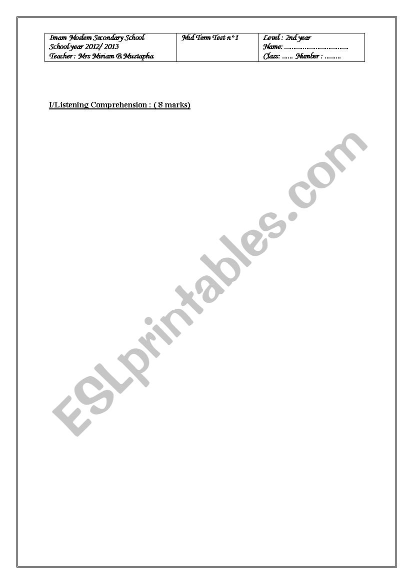 exam sample  worksheet