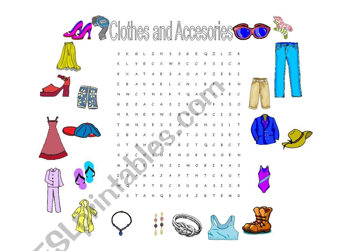 Clothes and Accesories Wordsearch