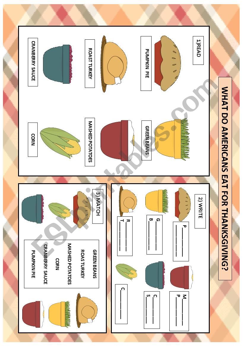 thanksgiving food worksheet