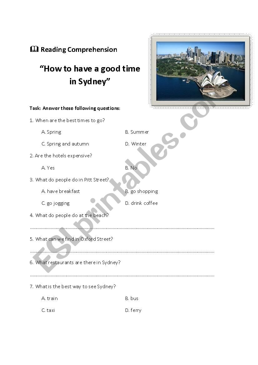 reading comprehension worksheet